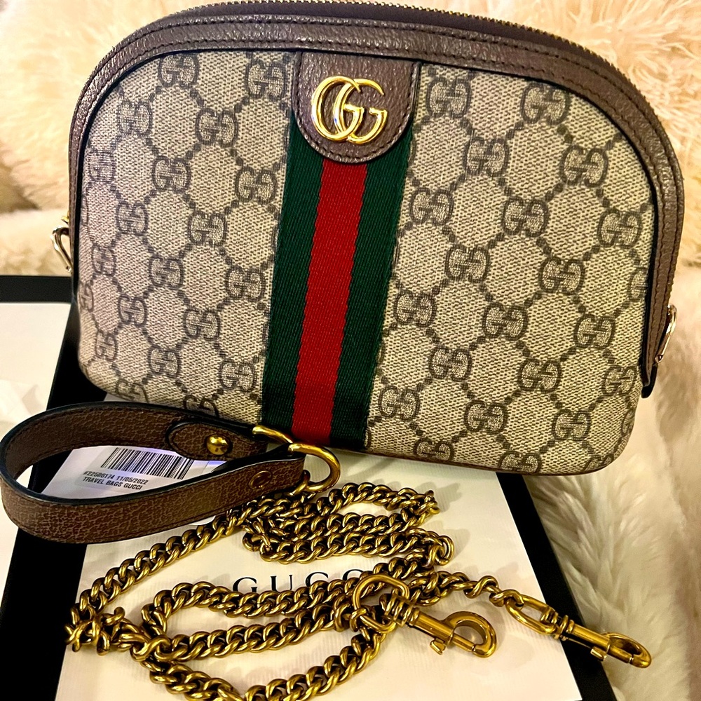 Brand New Gucci Travel Bag in box with chain strap